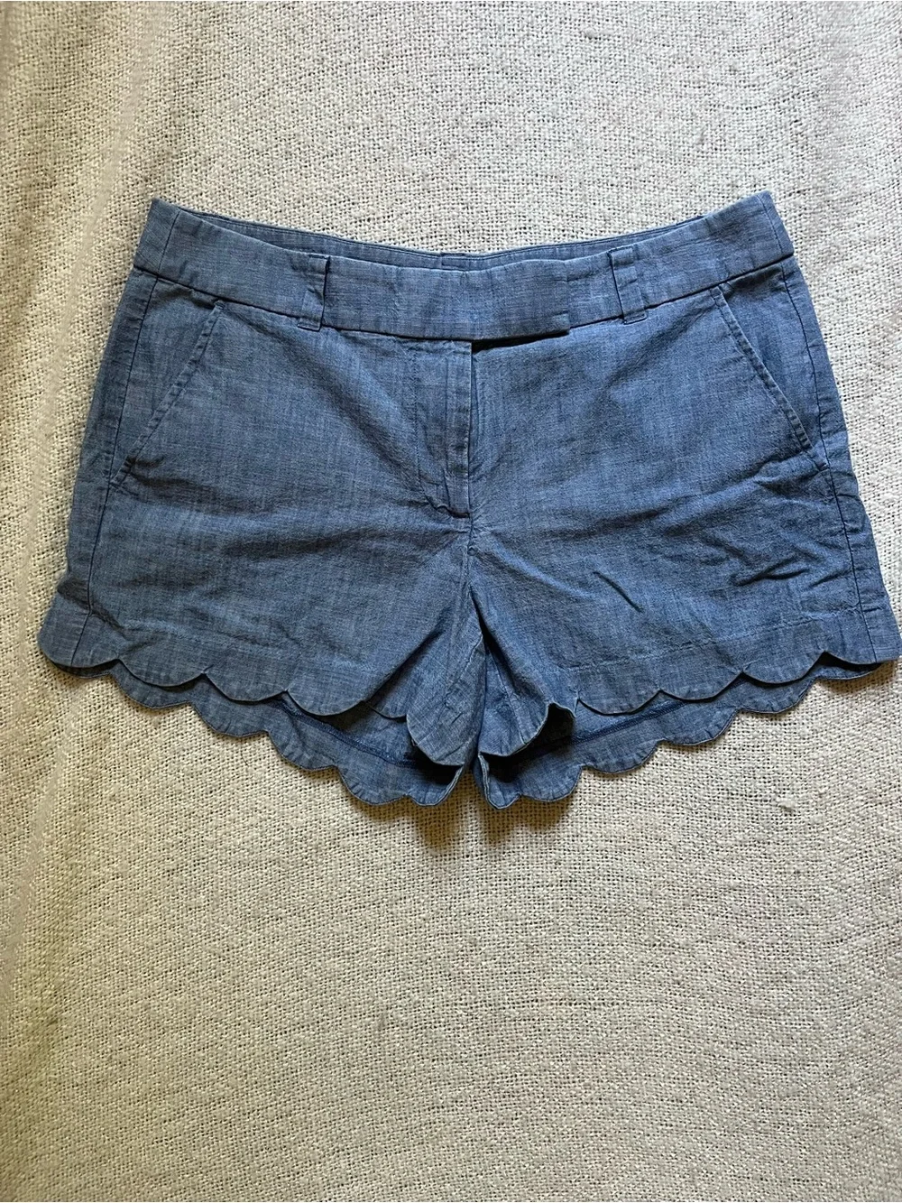 J.Crew Scallop Hem Women's Linen Shorts - Blue